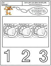 çocuklara sayıları öğretmek için çalışma sayfaları